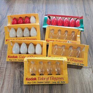 Vintage Kodak C7 'Color of Christmas' Lights, Lot of 32 Bulbs, Red, White, Clear